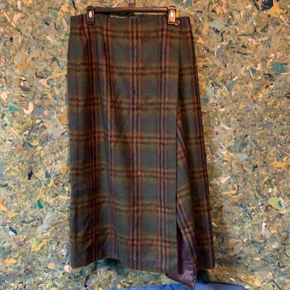 LizSport Teal Plaid Wool WRAP Long Skirt 14 32
